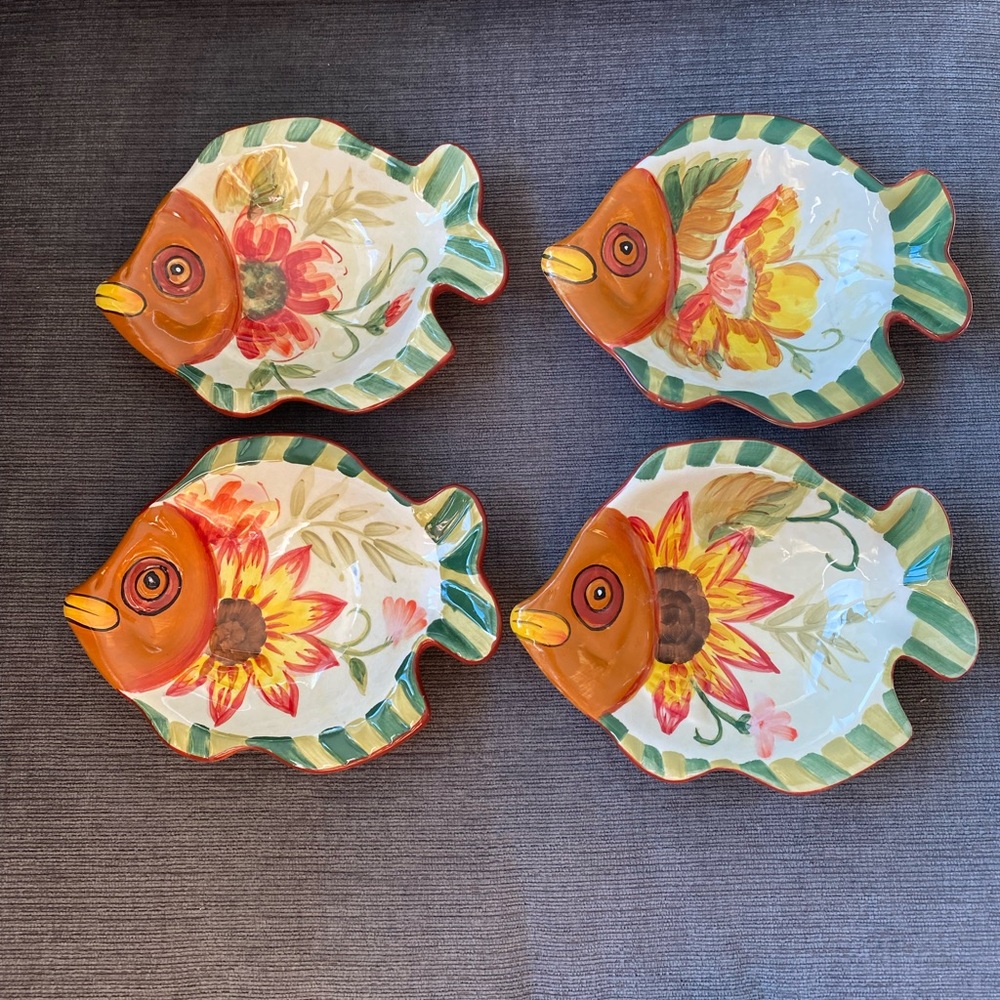 Set of 4 Maxcera Ceramic Hand Painted Small Fish Bowl/Trinket Tray